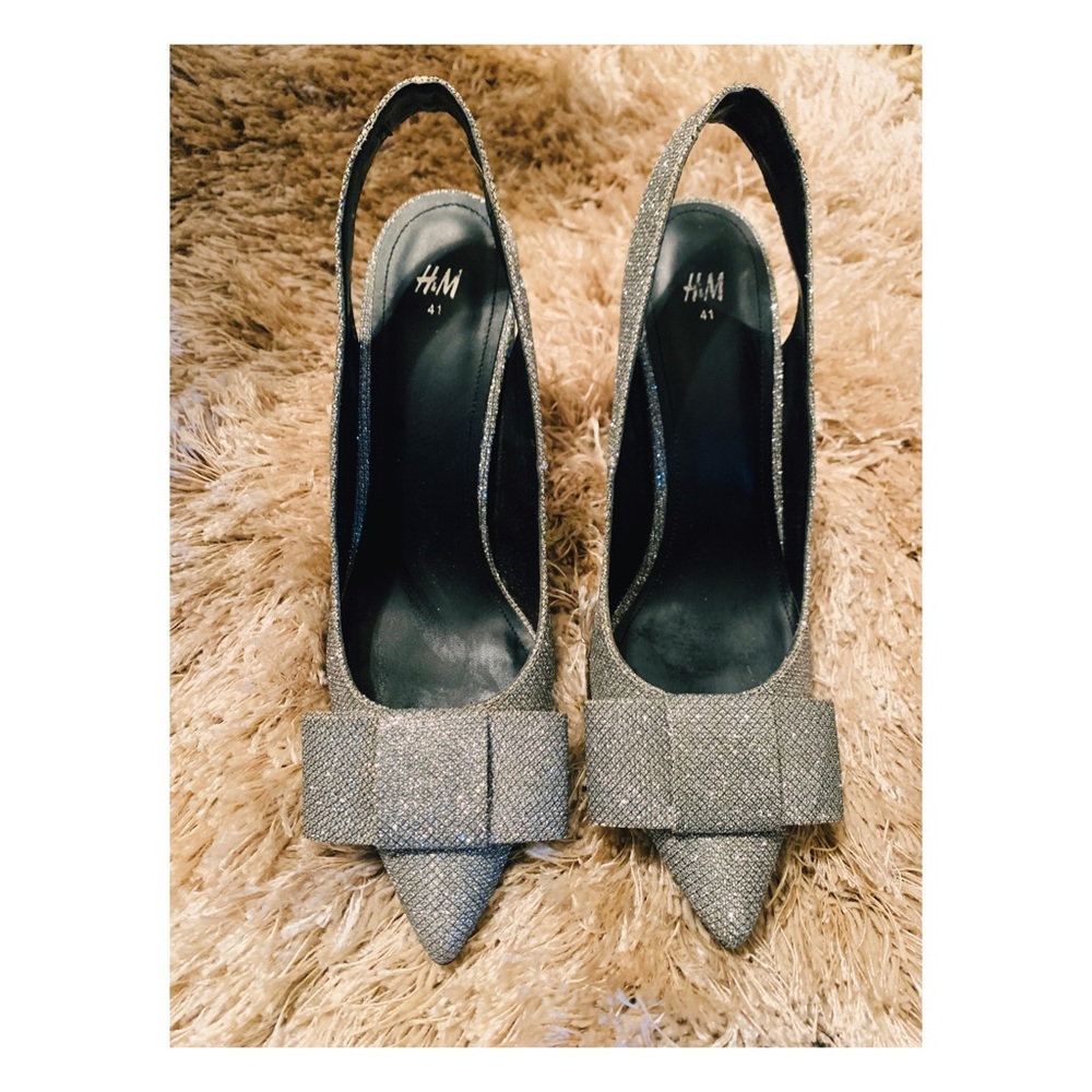 H&M glitter bowed slingback heels.